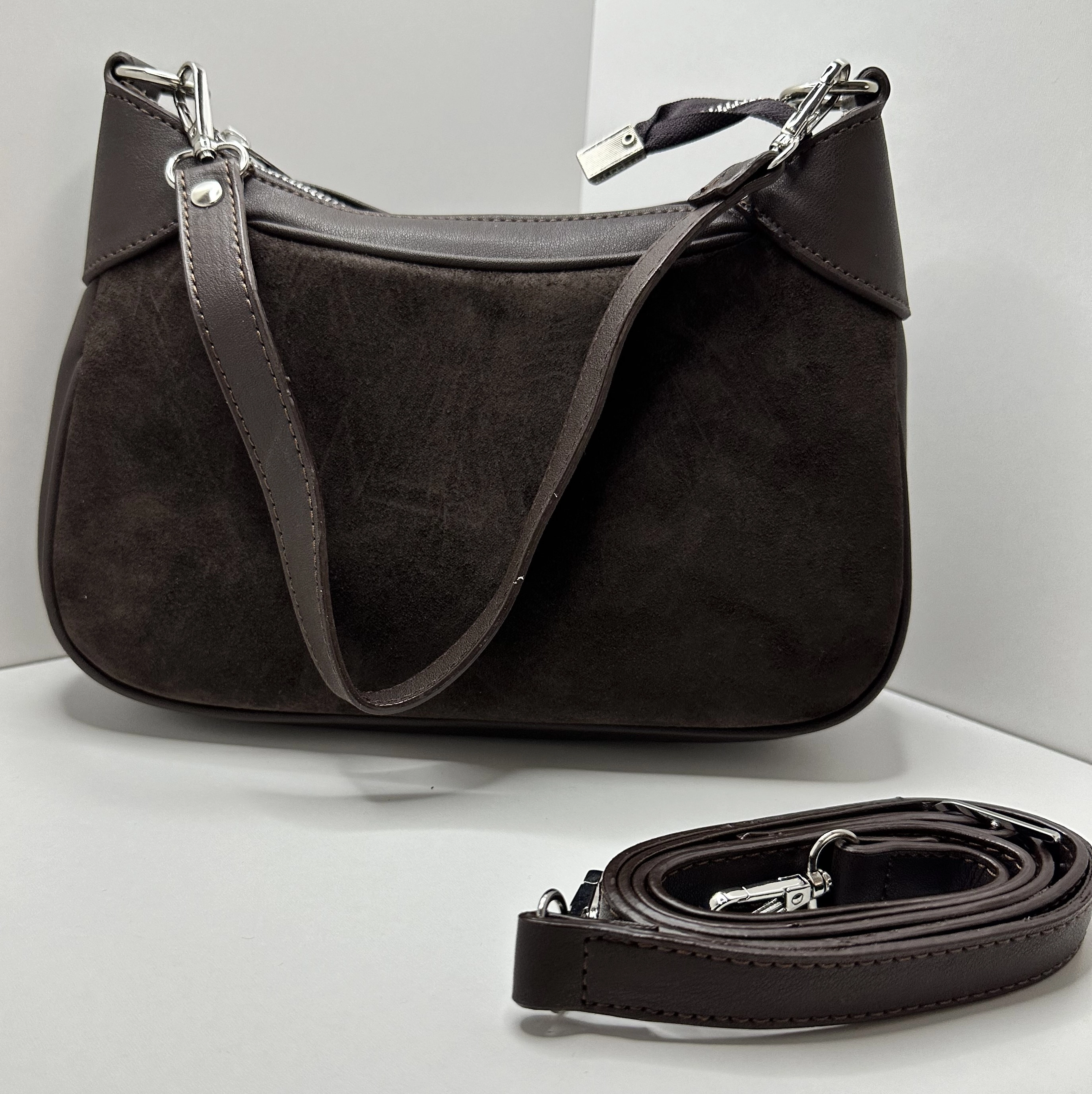 Süet Suni Deri Baget Omuz Çantası | Kadın Günlük Çanta | Hecge