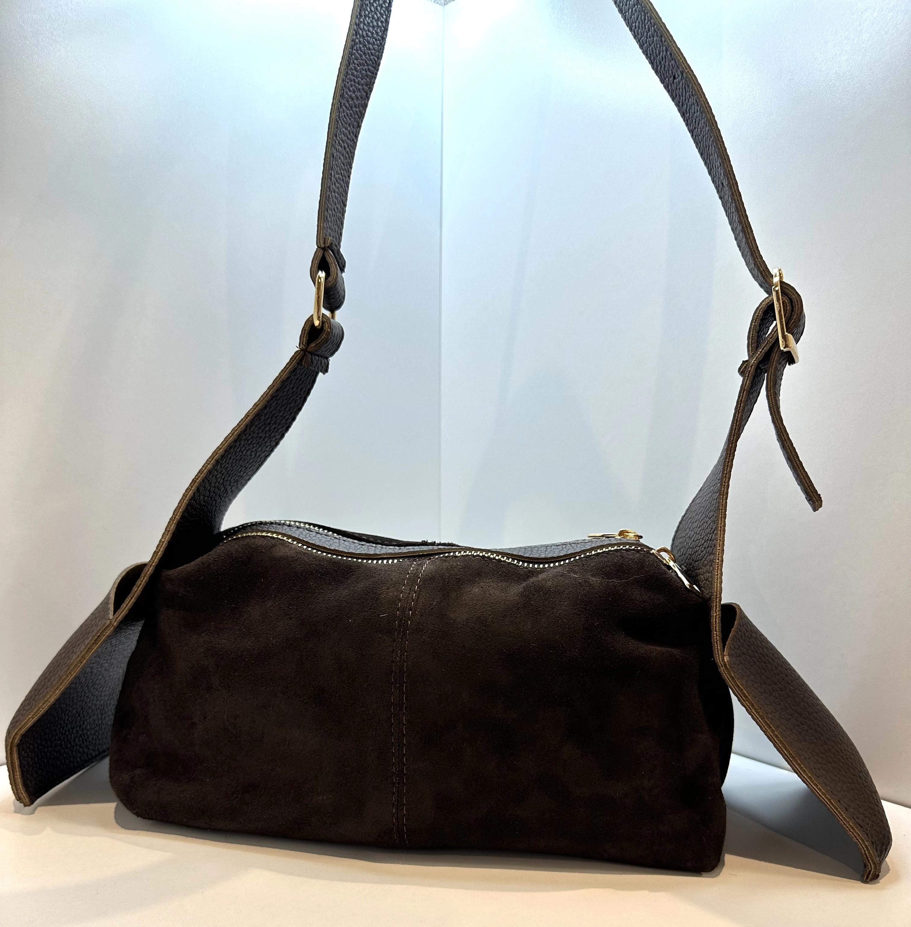 Hakiki Süet Deri Omuz Çantası – Çok Gözlü Günlük Kadın Çanta