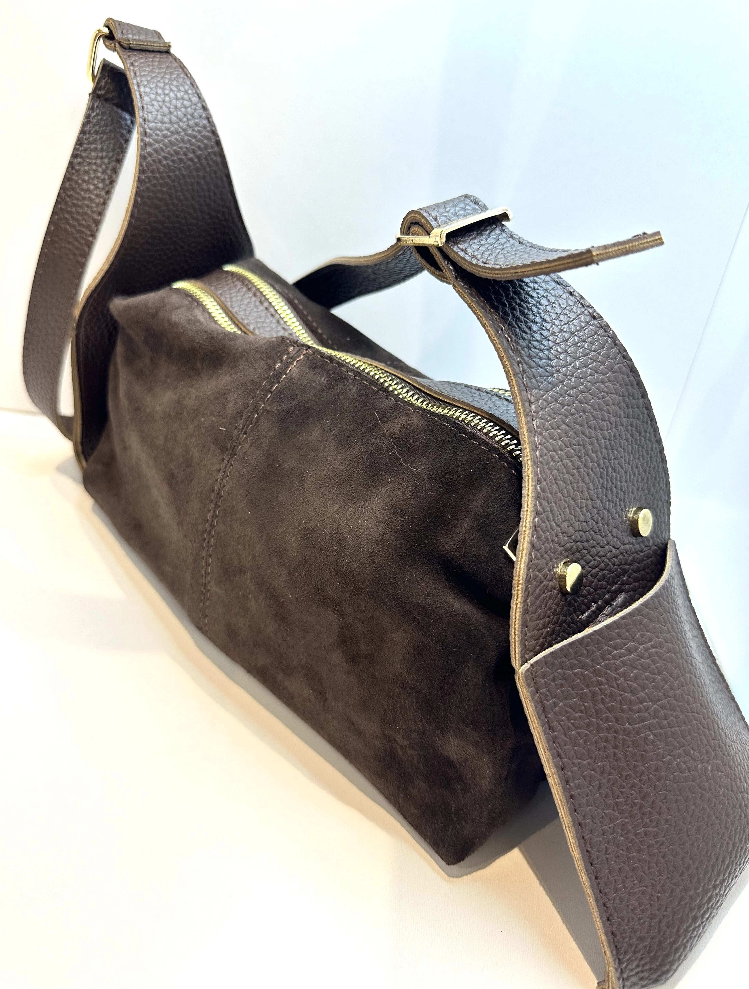 Hakiki Süet Deri Omuz Çantası – Çok Gözlü Günlük Kadın Çanta