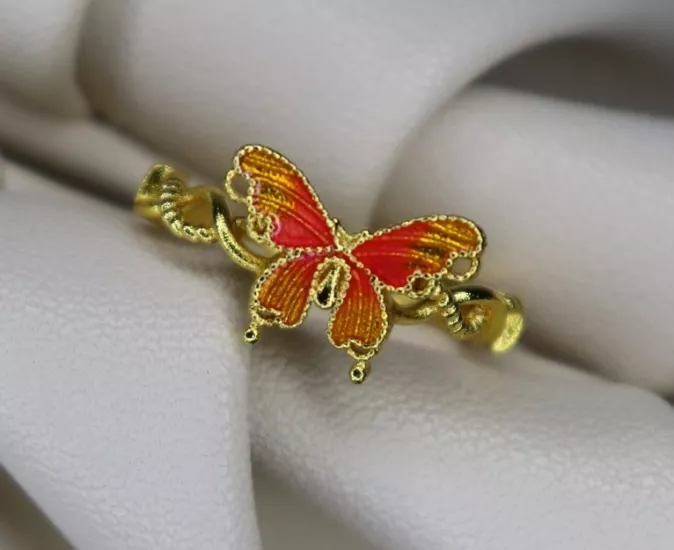 Altın Kaplama Kırmızı Turuncu Kelebek Yüzük