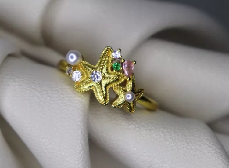 Ocean Pearl Altın Kaplama İncili Yüzük