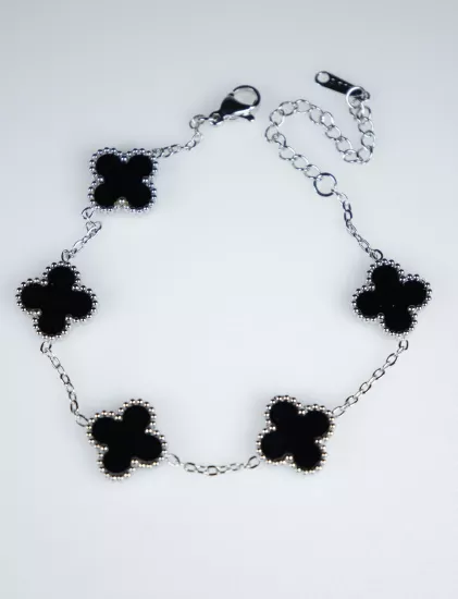 Siyah Mine Dört Yapraklı Bileklik – Şık Kadın Takı