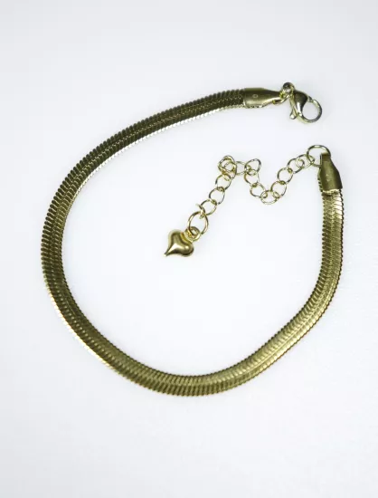 Altın Renk Yılan Zincir Bileklik – Kalpli Detaylı