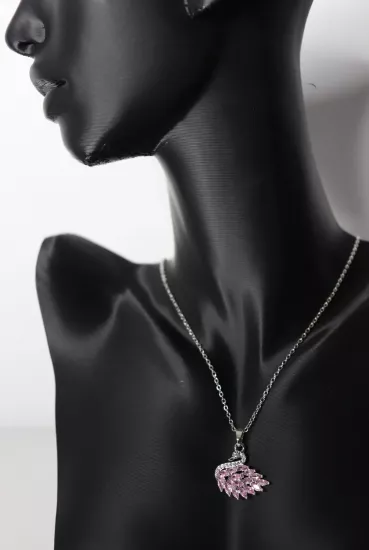 Kristal Taşlı Çelik Kuğulu Kolye