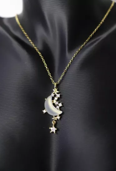 Ay Model Zirkon Taşlı Çelik Kolye