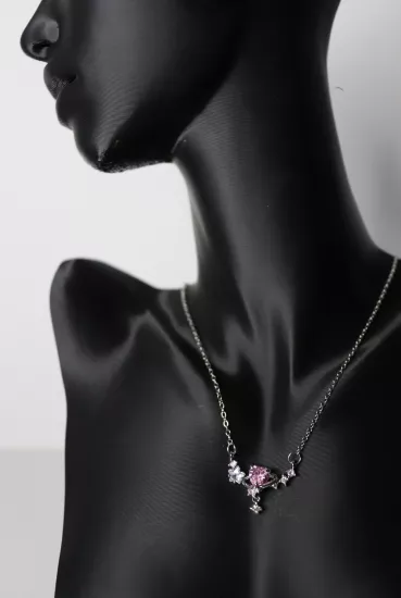 Işıltılı Yıldız Kalpli Gümüş Flowers Çelik Kolye