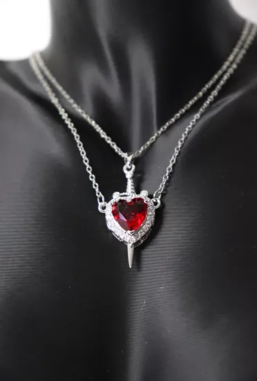 Kalp ve Kılıç Çift Kolye