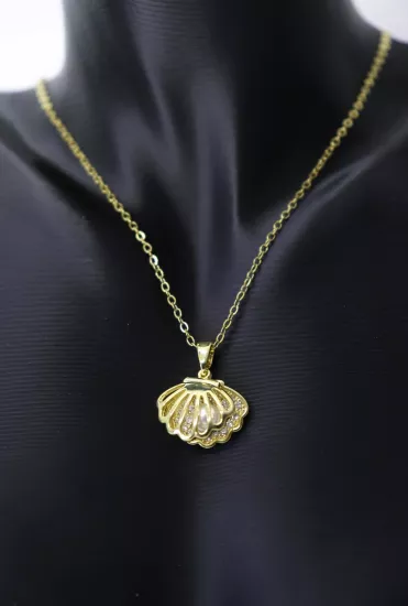 İci İncili Zirkon İstiridye Celik Kolye