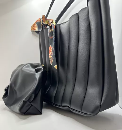 Kadın Suni Deri Omuz ve El Çantası | Fular Detaylı, Fermuarlı ve Geniş İç Hacimli